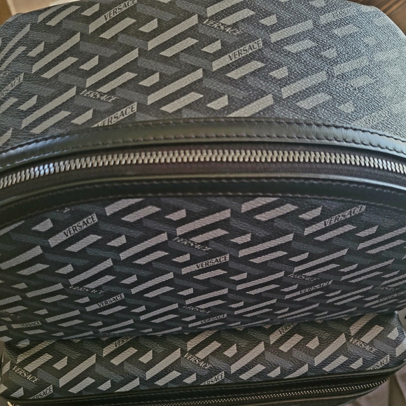 EUC Versace Coated Canvas Calfskin La Greca Signature Backpack Black and Grey - Picture 9 of 16